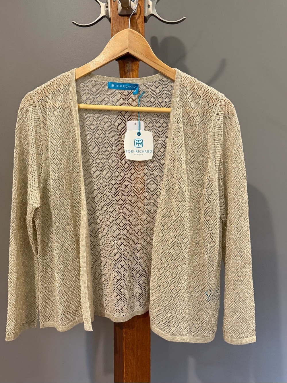 Tori Richard Open Front Gold Knit Cardigan